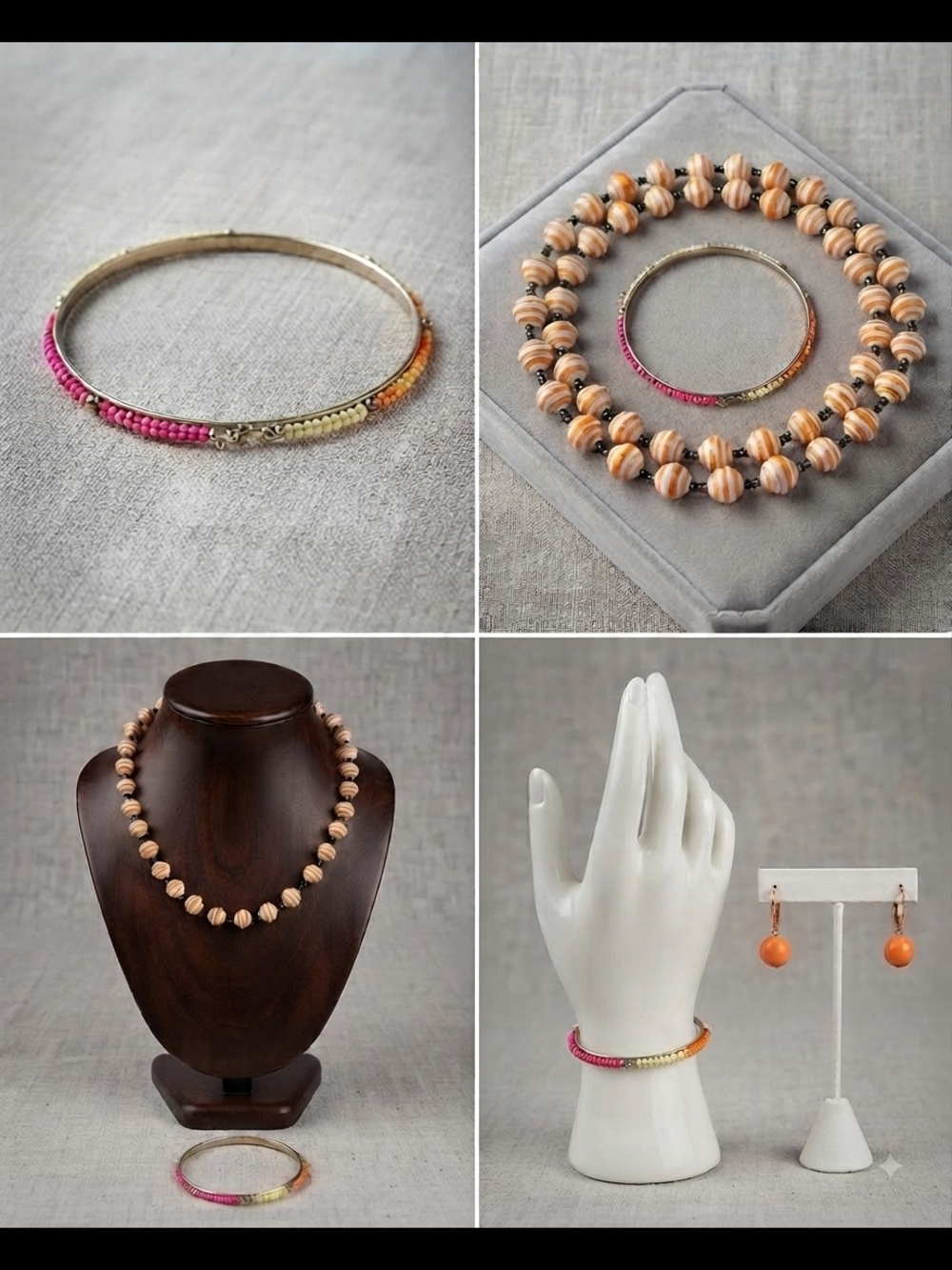 Handmade Layered Paper Bead Necklace. Ombre Bangle And Earrings Set